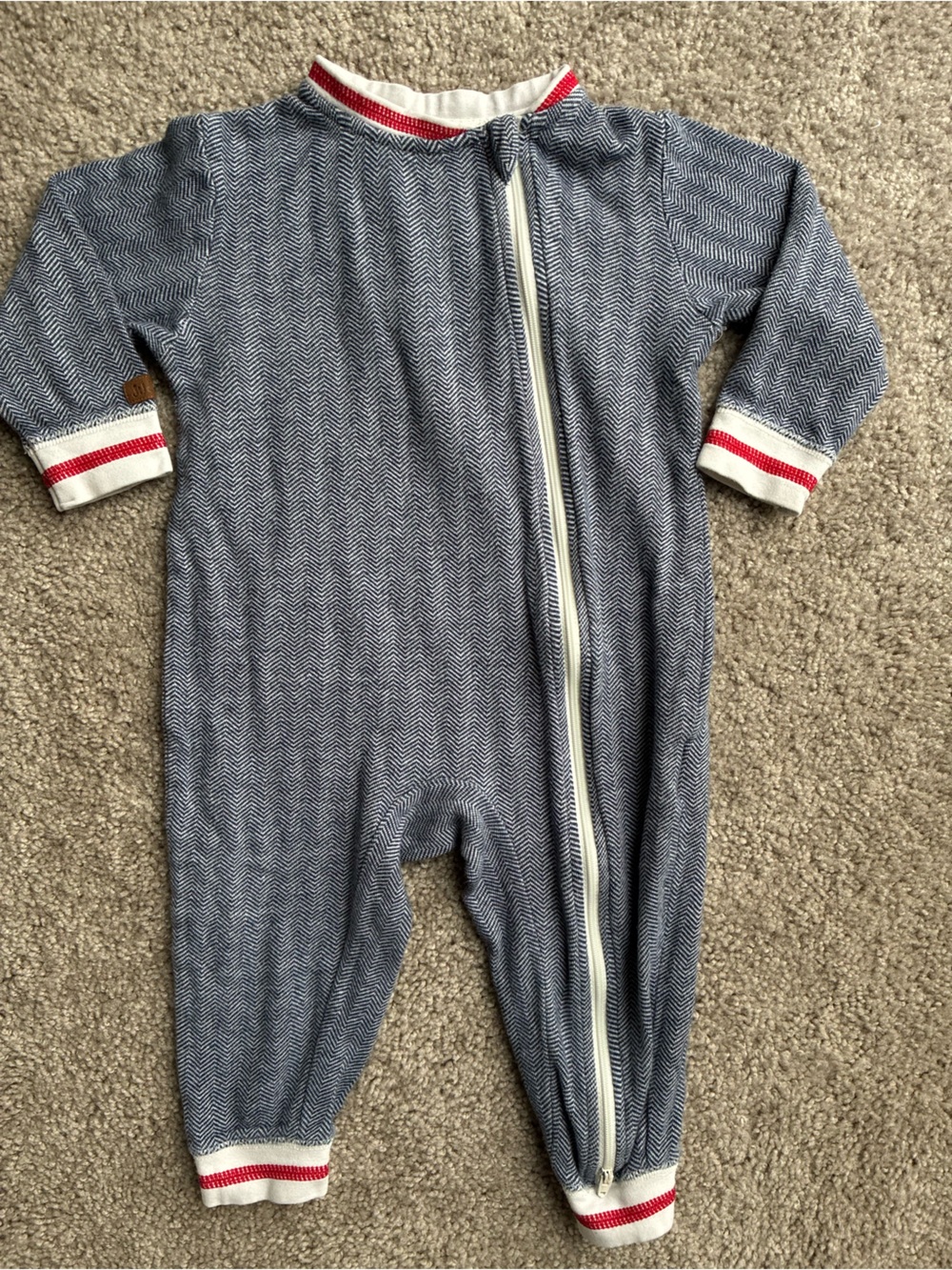 Juddlies Navy Blue Herringbone Baby Footie with Red-Trim Accents